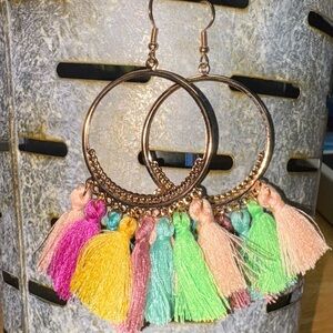 Colorful Tassel Hoop Earrings